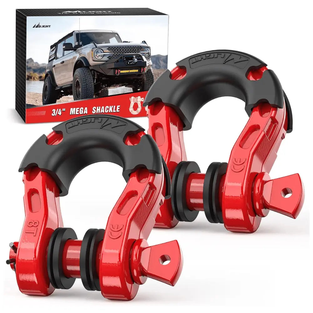 Shackle 3/4 inch Mega D-Ring Shackle With 7/8 inch Screw Pin 68000LBS Red (Pair)