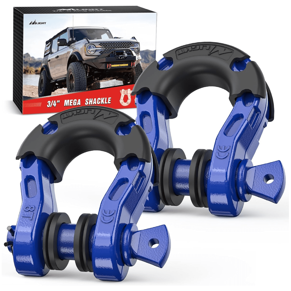 3/4 inch Mega D-Ring Shackle With 7/8 inch Screw Pin 68000LBS Blue (Pair) Nilight