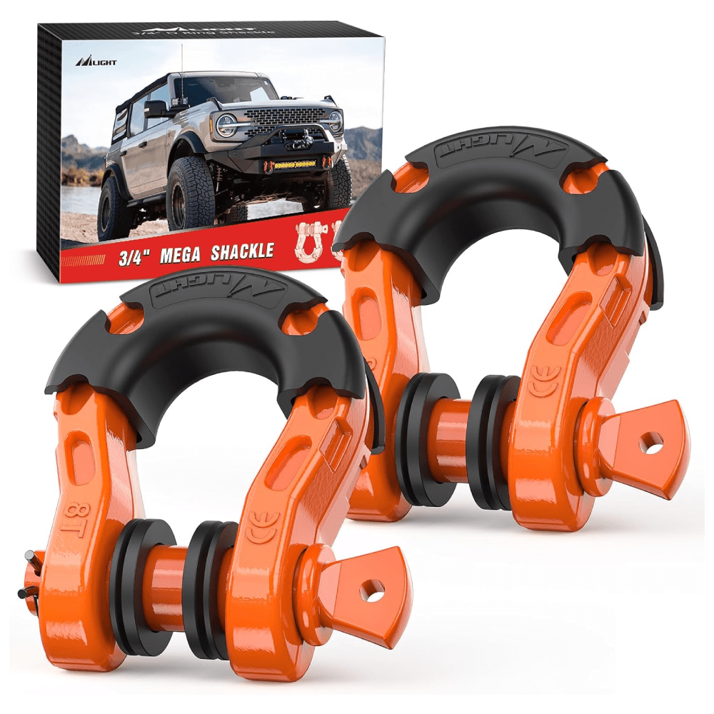 3/4 inch Mega D-Ring Shackle With 7/8 inch Screw Pin 68000LBS Orange (Pair) Nilight