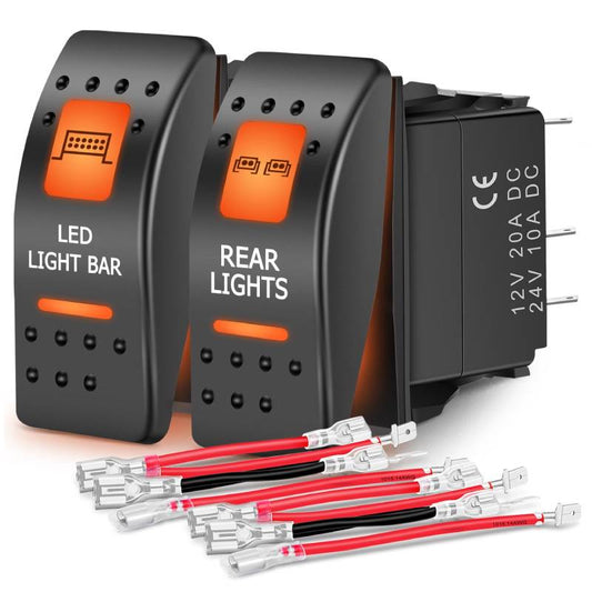 5Pin SPST On/Off UTV Rear Lights Led Light Bar Rocker Switch Orange Backlit (2 Packs) Nilight