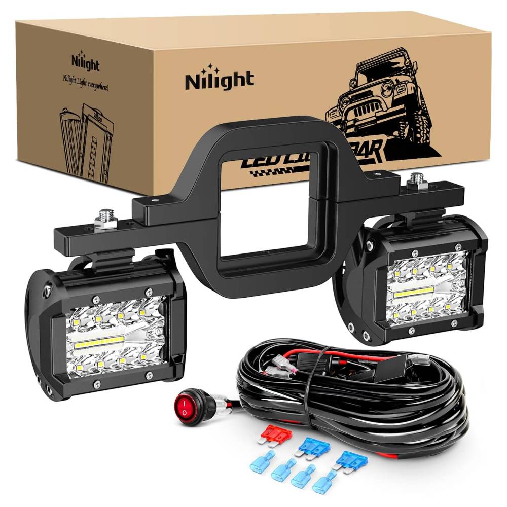 4" 60W Triple Row Spot/Flood Led Pods (Pair) | 2.5" Tow Hitch Mount | 16AWG Wire 3Pin Switch Nilight