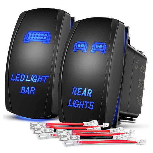 2Pcs 5Pin Laser On/Off Led Light Bar Rear Lights Rocker Switch Blue Nilight