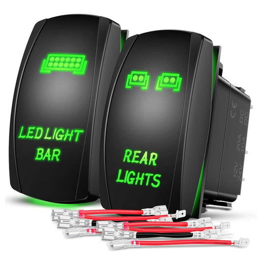 Rocker Switch 2Pcs 5Pin Laser On/Off Led Light Bar Rear Lights Rocker Switch Green