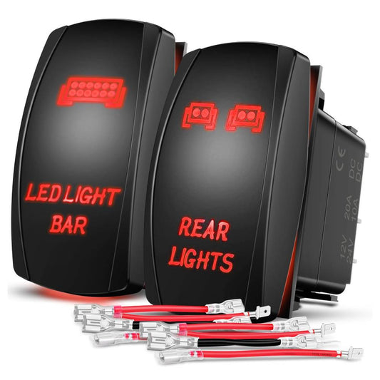 2Pcs 5Pin Laser On/Off Led Light Bar Rear Lights Rocker Switch Red Nilight
