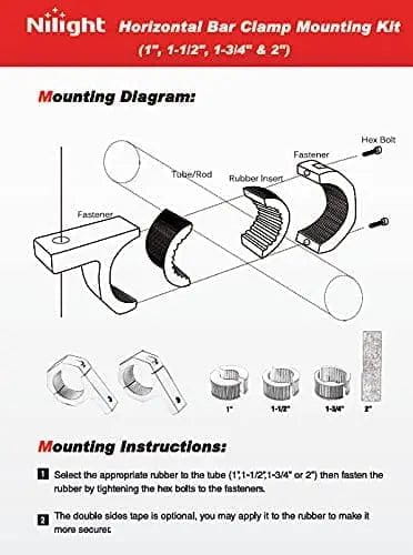 Mounting Accessory Horizontal Bar Clamp Mount Bracket Kits 1"/1.5"/1.75"/2" (Pair)