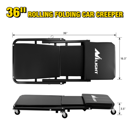 Nilight 36inch Z Creeper - 2-in-1 Folding Rolling Mechanic Seat 36 inches Adjustable Lay-Down or Sit Garage Chair, 330 lbs Capacity, Grey Black