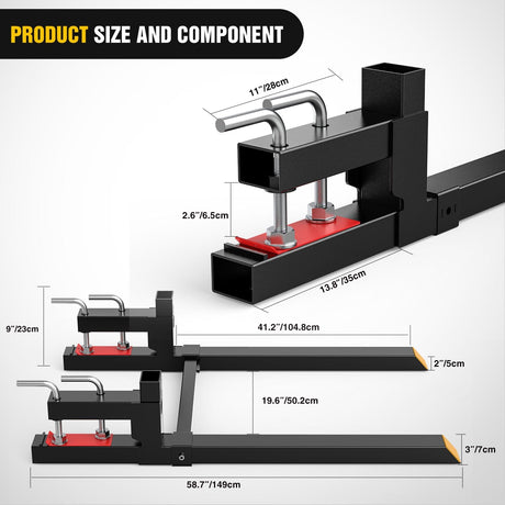 60Inch 4000lbs Clamp on Pallet Forks Heavy Duty Tractor Forks with Adjustable Stabilizer Bar Nilight