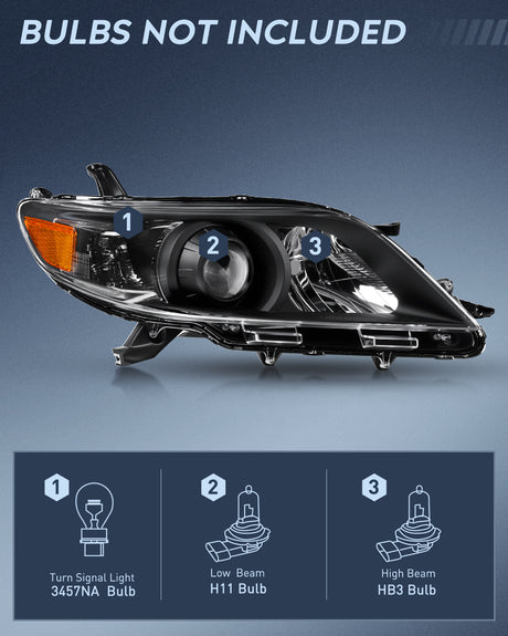 Nilight Headlight Assembly Compatible with 2011 2012 2013 2014 2015 2016 2017 2018 2019 2020 Toyota Sienna Black Housing Amber Reflector Clear Lens Headlights Replacement
