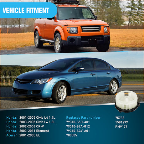 Nilight HVAC Heater Blower Motor Assembly for Honda Civic 2001 2002 2003 2004 2005, CR-V 2002-2006, Element 2003-2011, Acura EL 2001-2005 – Replaces 79310S5DA01, 79310S7AG12