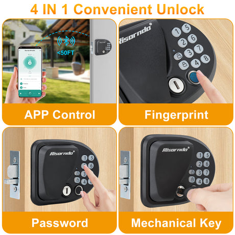 RV Parts RV Door Lock Keyless Entry, 4-in-1 RV Locks Replacement with APP, Fingerprint, Password, Keys, Bluetooth RV Keyless Entry Door Lock for Camper, Not fit Class A or Class C RVs