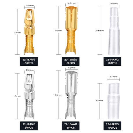 Nilight 400PCS 3.9mm Bullet Connectors Male and Female Brass Wire Terminals Connector with Insulation Cover for 22-16AWG Electrical Wiring Motorcycle Motorbike Car Truck Boats