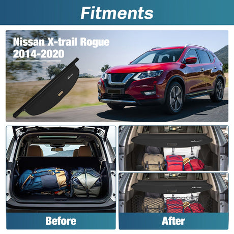 nILIGHT 2014 2015 2016 2017 2018 2019 2020 Nissan X-Trail Rogue SV S SL Retractable Trunk Cargo Cover With Trunk Storage Net