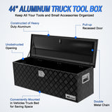 Truck Bed Toolboxes 44 Inch Truck Tool Box Heavy Duty Aluminum Stripes Plated Pick Up Truck Bed Toolboxes 44 Inchx15 Inchx15 Inch Waterproof Storage Organizer for Bed of Truck RV Trailer with Side Handle Lock Keys, Black