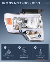 2009-2014 Ford F150 Headlight Assembly Chrome Case Clear Reflector Clear Lens Nilight