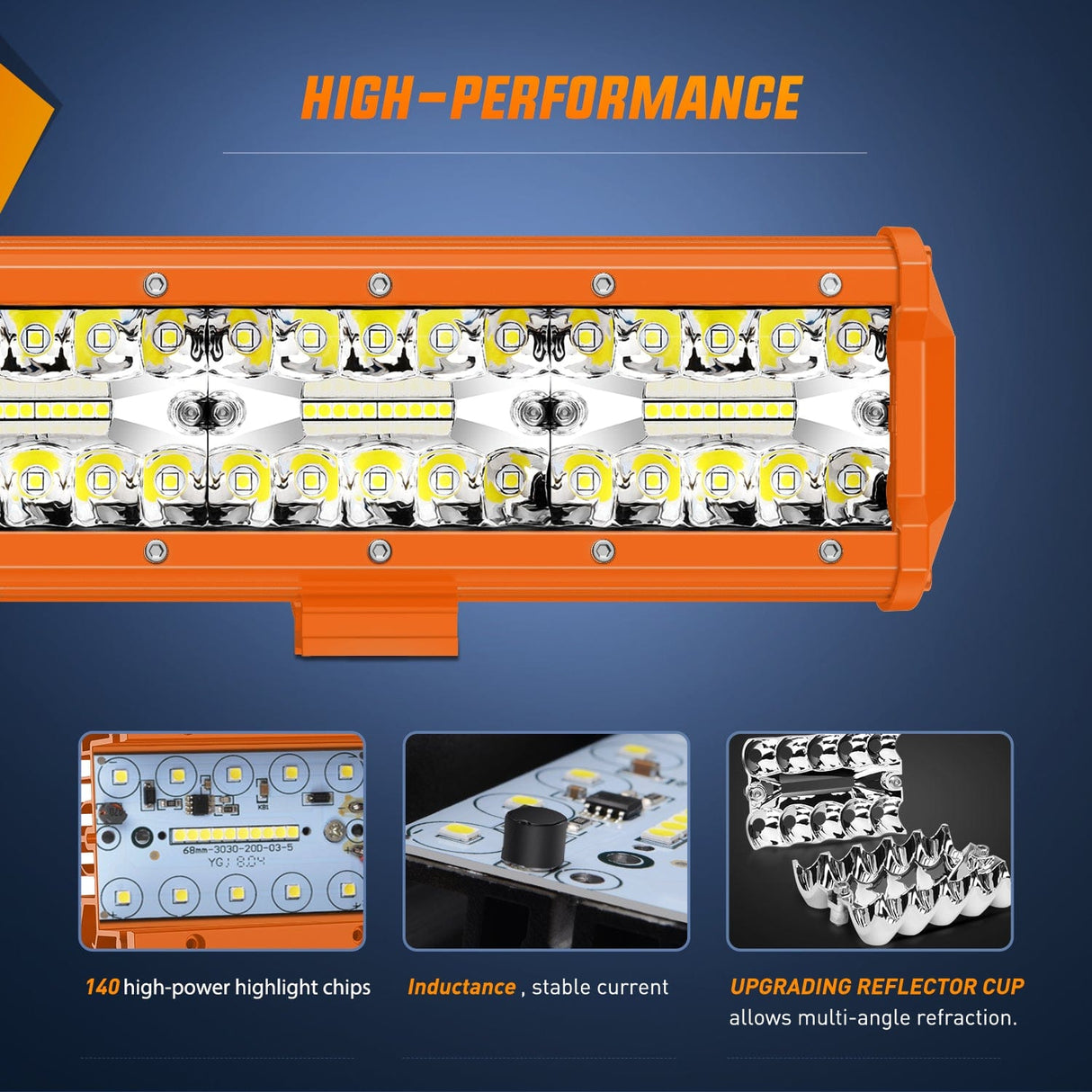 Nilight 20 Inch 420W Spot Flood Combo Orange Case Led Light Bar