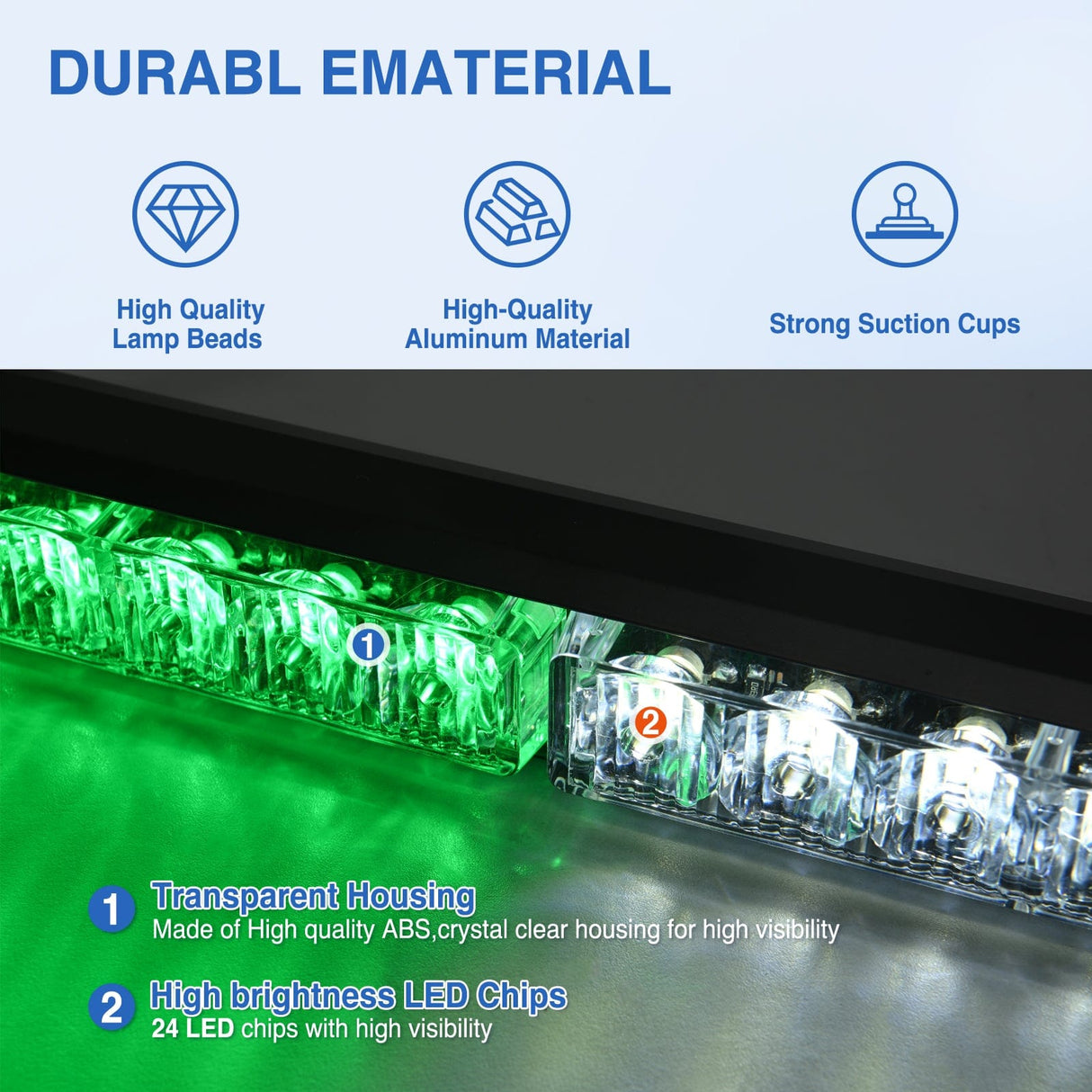 Nilight 24LED Emergency Strobe Traffic Advisor Light Bar 2 in 1 Green White Dash Warning Safety Flashing Lights Front/Rear Windshield Construction Lights for Trucks Cars Plow Police Vehicles
