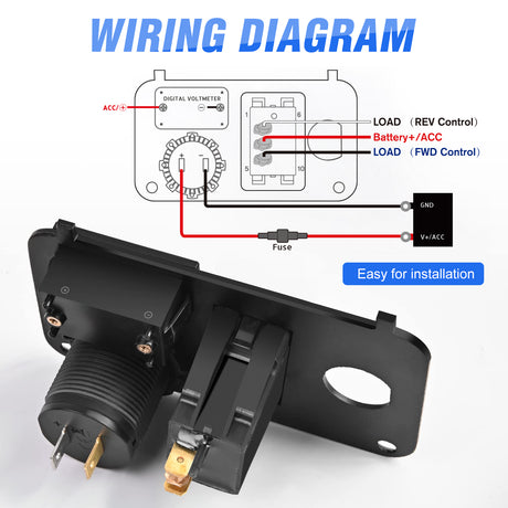 Nilight Golf Cart Key Switch Console Panel 9V-48V DC with Forward Reverse 3PIN Rocker Switches 4.8A Dual USB Quick Charger LED Digital Voltmeter for EZGO TXT PDS