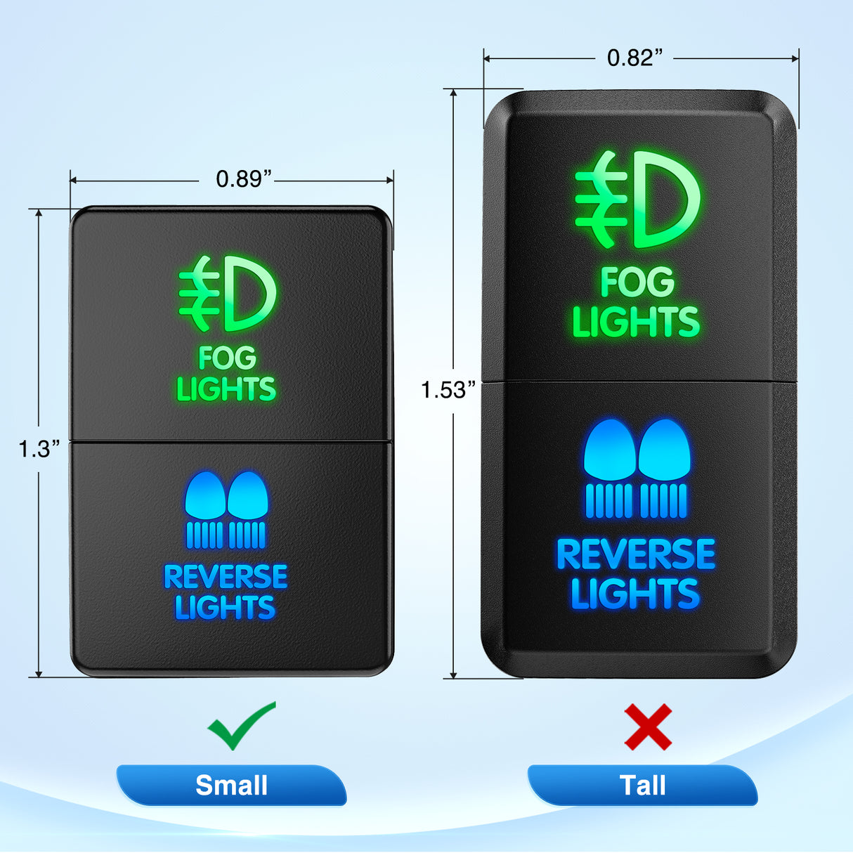 Fog Lights & Reverse Lights Dual Push Button Switch 12V ON Off Switches with Connector Wire Kit 1.28Inch x 0.87Inch Replacement for Toyota Sequoia Highlander Tacoma Tundra 4Runner RAVR Yaris