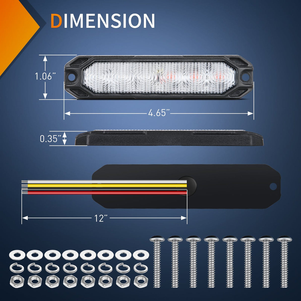 Nilight 4PCS 6 LED Red and Blue Emergency Warning Strobe Lights