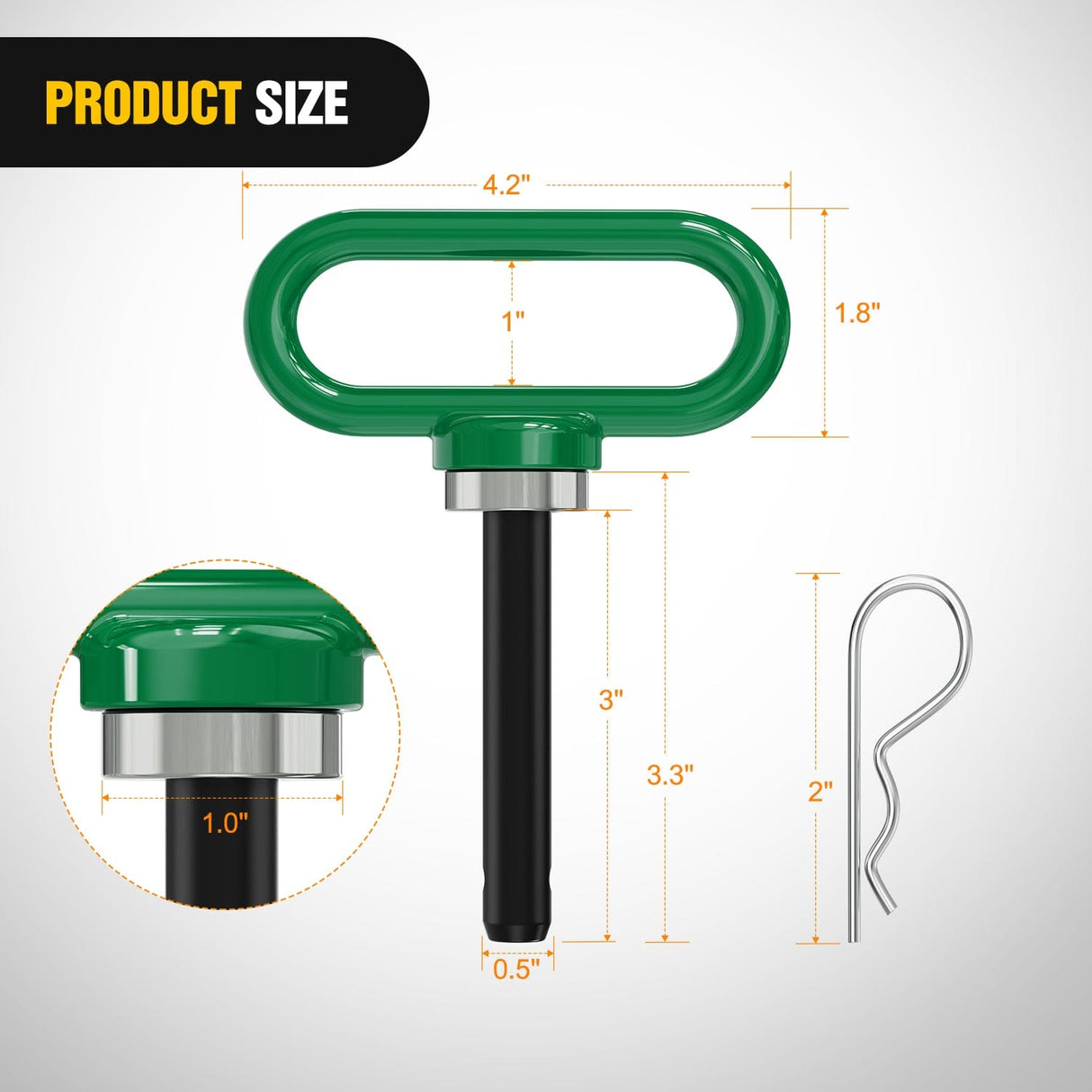 Tow Hooks & Truck Tie Downs & Anchors 1/2 Inch Diameter Heavy Duty Ultra Strong Neodymium Magnet Trailer Hitch Pin Green for Lawn Mower, Tractor, Towing Cargo, ATV Trailer