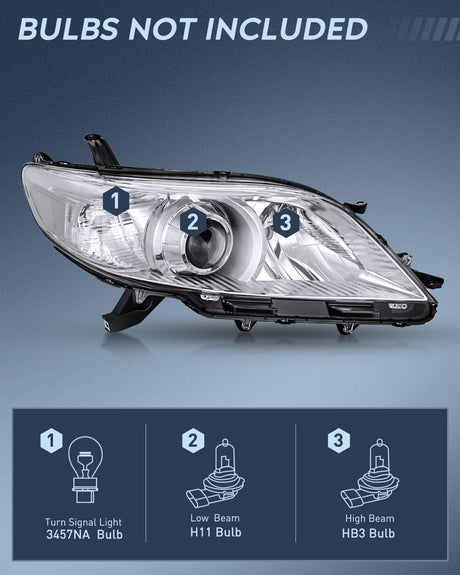 Nilight Headlight Assembly Compatible with 2011 2012 2013 2014 2015 2016 2017 2018 2019 2020 Toyota Sienna Chrome Housing Clear Reflector Clear Lens Headlights Replacement