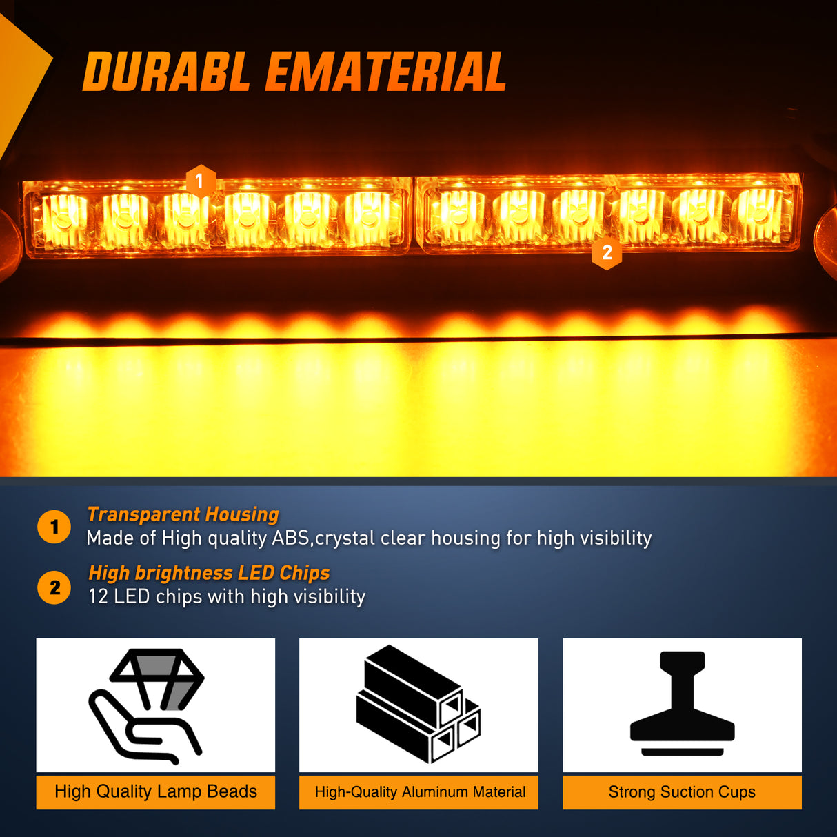 12LED Traffic Advisor Strobe Light Bar Amber Emergency Warning Hazard Safety Dash Front/Rear Windshield Flashing Lights for Cars Trucks Police Firefighter Plow Construction Vehicles