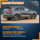 Exterior Door Handle Rear Right Passenger Side Compatible with 2011 2012 2013 2014 2015 Kia Sorento Upgraded Chrome Outside Car Door Handles Silver Finish Replaces OEM# 826512P010, 836622P010