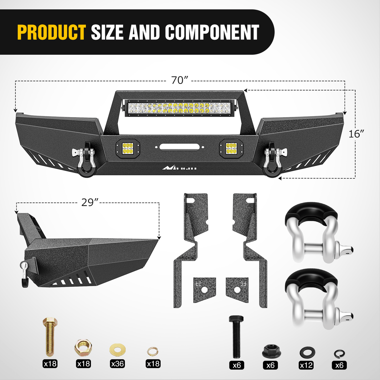 Front Bumper 1999 2000 2001 2002 2003 2004 Jeep Grand Cherokee WJ Front Bumper Winch Plate Offroad 120W Light Bar 18W Light Pods