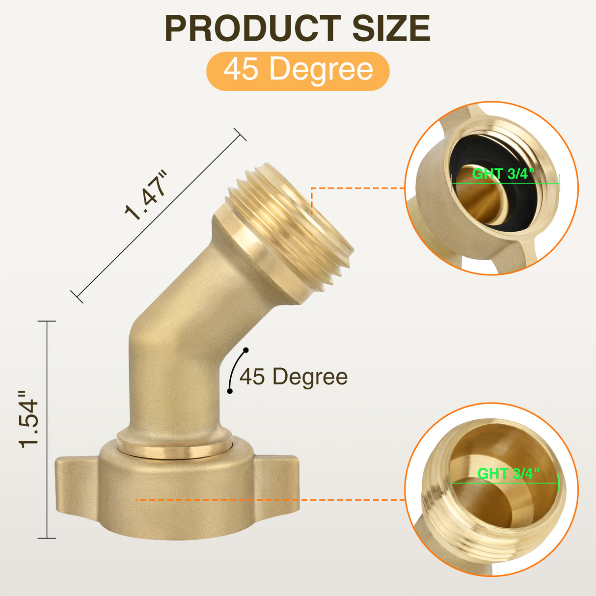 45 Degree Hose Elbow for RV Garden Water Hose Elbow Fitting 3/4Inch Brass 45° Water Hose Connector for RV Camper Trailer Outdoor Garden Hose Systems Faucet Adapter Accessories, 2-Pack
