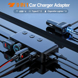 Nilight 9 in 1 Cigarette Lighter Adapter Splitter 3 Sockets PD 65W and QC3.0 18W Ports with Independent Switches LED Voltage Display for 12V 24V Cars SUV Van Truck Jeep Camper