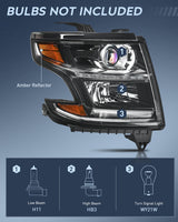 2015 2016 2017 2018 2019 2020 Chevy Tahoe Suburban Headlight Assembly Black Housing Amber Reflector Clear Lens