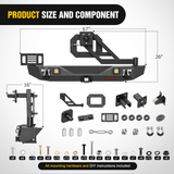 Front Bumper 2018 2019 2020 2021 2022 2023 2024 Jeep Wrangler JL JLU Unlimited (2/4 Doors) Rear Bumper Spare Tire Carrier 2inch Hitch Receiver License Plate Bracket 2 LED Lights D-rings