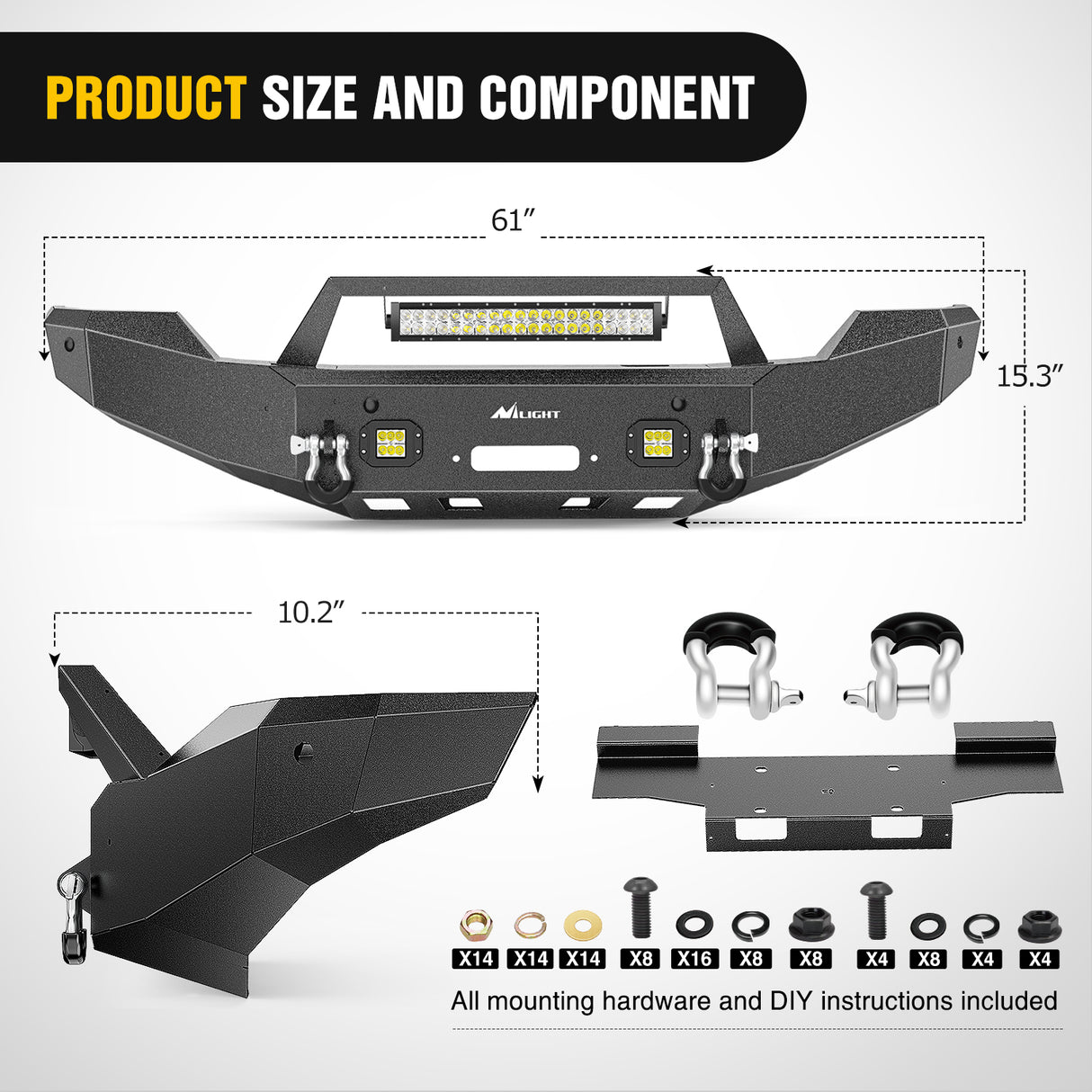 Nilight Front Bumper Compatible for 2011 2012 2013 2014 2015 2016 Ford 3rd Gen F250 F350 F450 with Winch Plate Sensor Holes 3 LED Lights and D-rings