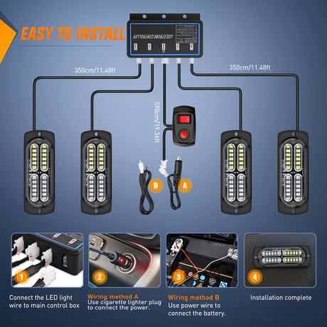 Nilight 4PCS LED Strobe lights 12V 24V Sync Feature Green White 24LED Emergency Hazard Warning Lights with Controller Hard Wire or Cigarette Lighter Plug for Car Truck RVs Campers