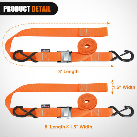 Nilight Motorcycle Tie Down Straps 1.5Inch×8Inch Heavy Duty Cambuckle with Soft Loops Safety S-Hooks 3084Lbs Break Strength for Securing Dirtbikes ATV UTV