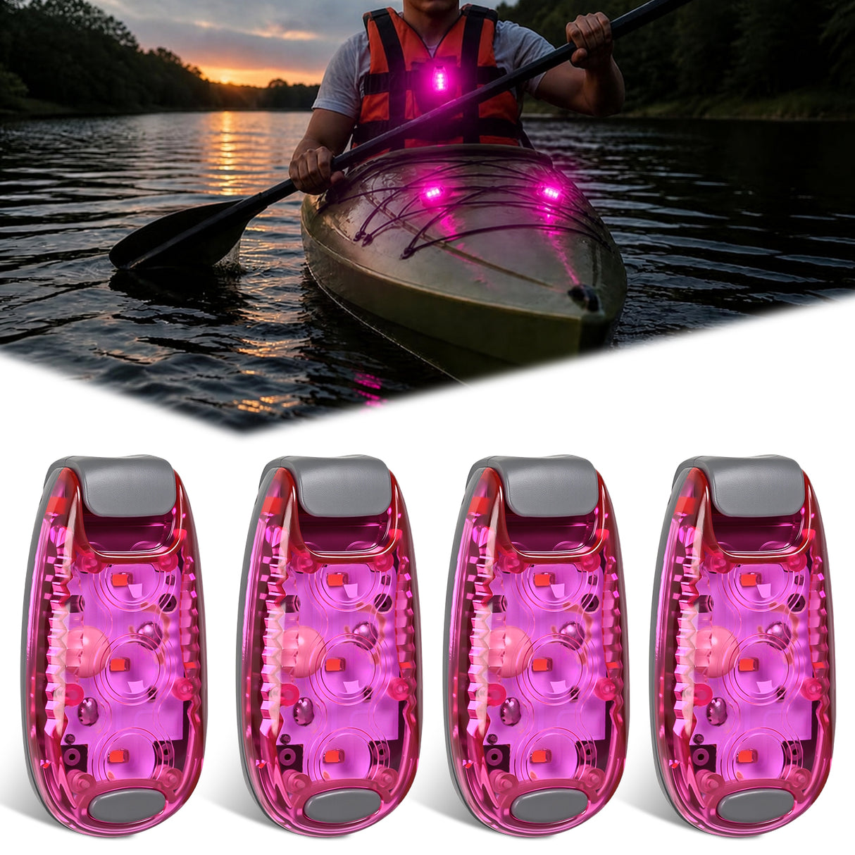 LED Safety Light 4PCS Pink Marine Navigation Bike Tail Lights Three Modes Waterproof Reflective Gear Clip On Flash Strobe Indicator Lamp for Night Boating Fishing Cycling Jogging