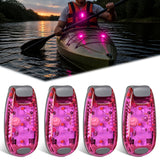 LED Safety Light 4PCS Pink Marine Navigation Bike Tail Lights Three Modes Waterproof Reflective Gear Clip On Flash Strobe Indicator Lamp for Night Boating Fishing Cycling Jogging