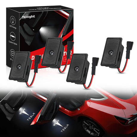 Nilight Door Projector Puddle Lights Compatible with Tesla Model 3/Y/S/X, Welcome Courtesy Step Door Interior Lamps Super Bright, 4-Pack