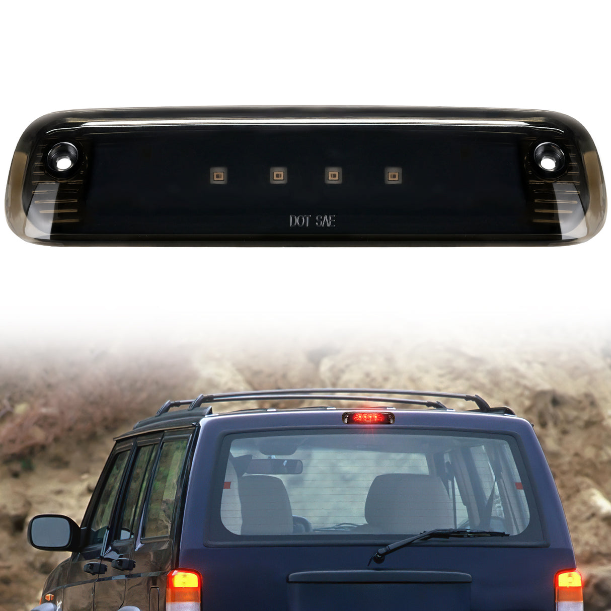 Nilight Third Brake Light Tail High Mount 3rd Stop Lights Smoked Lens Compatible with Jeep Cherokee 1997 1998 1999 2000 2001 SUV Accessories Rear Cab Lamp