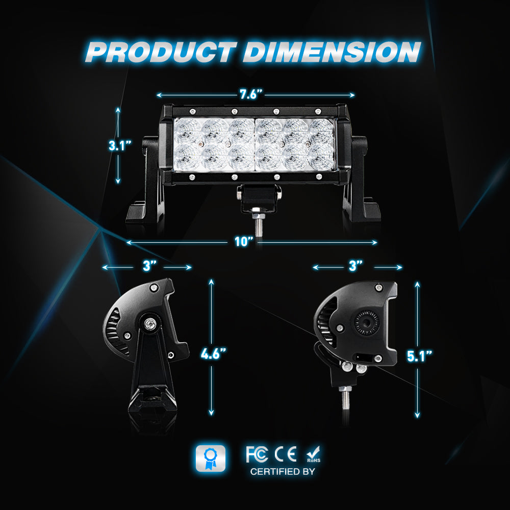 LED Light Bar 7.5 Inch 36W Flood LED Pods, 3D Deep Reflector Off Road Driving Work Light for Truck SUV ATV UTV Boat, 1PC