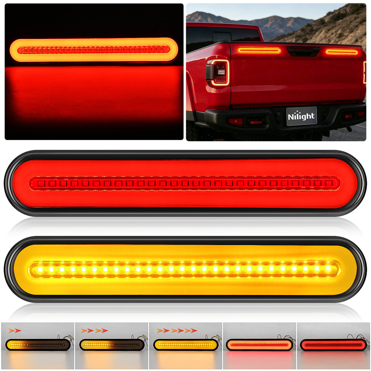 9 Inch 100 Leds Red Amber 3-in-1 Running Stop Turn Signals Brake Light (Pair)