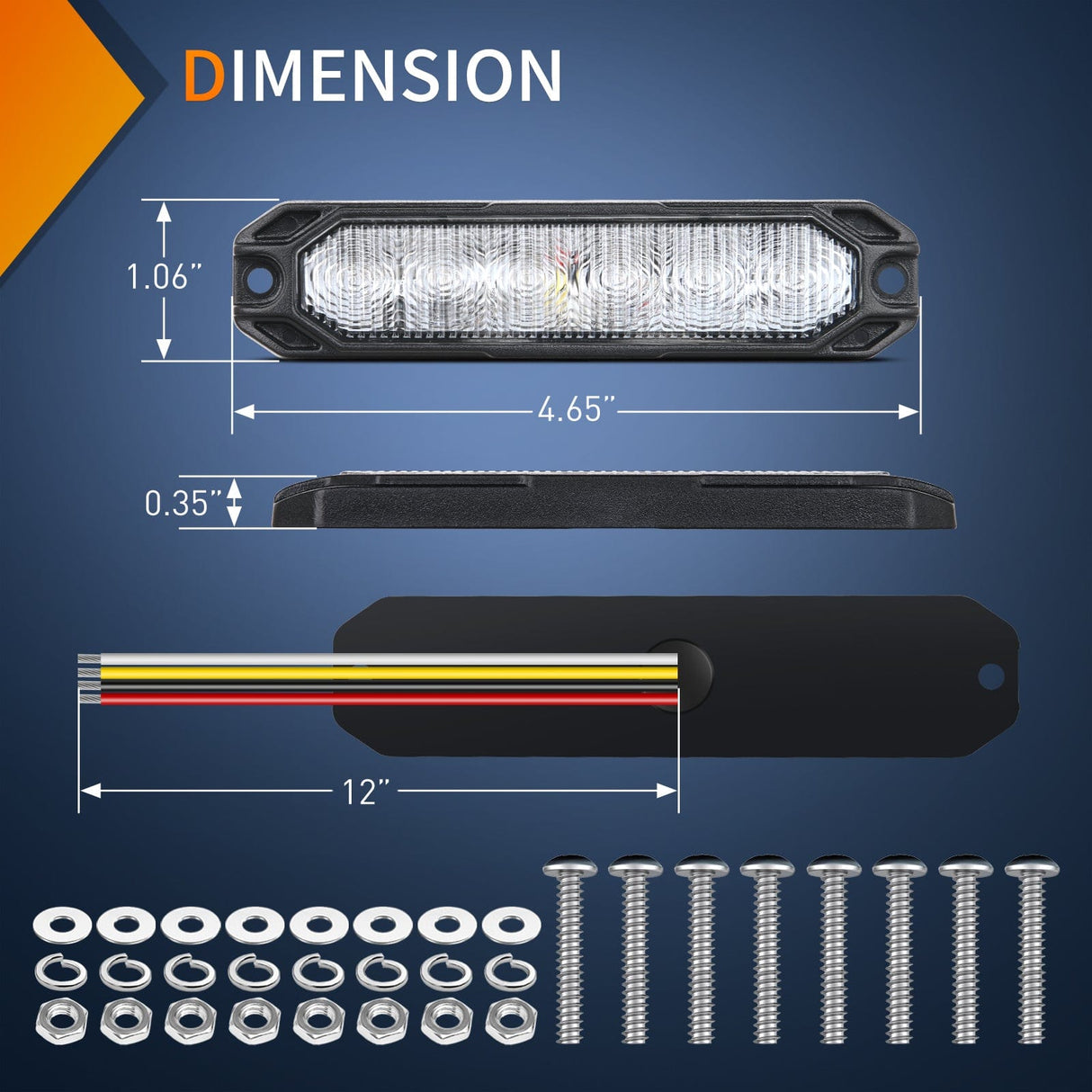 4PCS 6 LED Blue Emergency Warning Strobe Lights