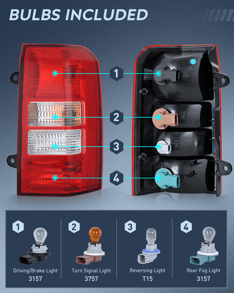 Nilight Taillight Assembly Compatible with 2008 2009 2010 2011 2012 2013 2014 2015 2016 2017 Jeep Patriot Tail Light OE Style Rear Lamp Replacement Driver and Passenger Side w/Bulbs