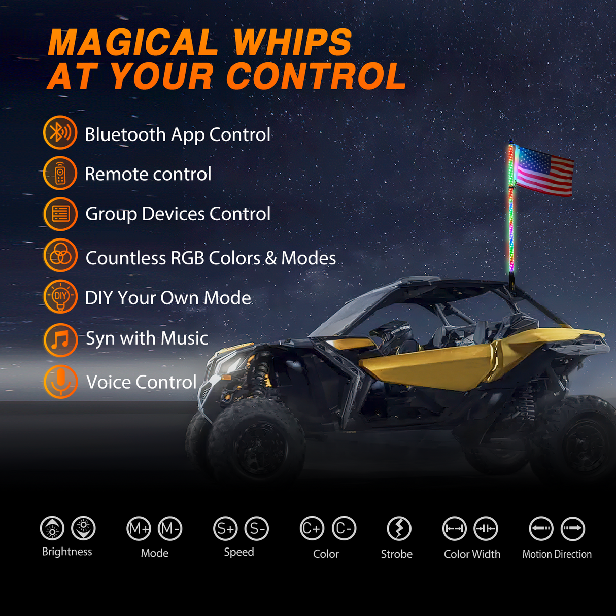 RGB Whip Light 1PC 4FT Lighted Antenna Whips with Remote & App Control DIY Chasing Patterns Brake Reverse Lights for ATV UTV Polaris RZR Can-am Dune Buggy Pickup Trucks Jeep