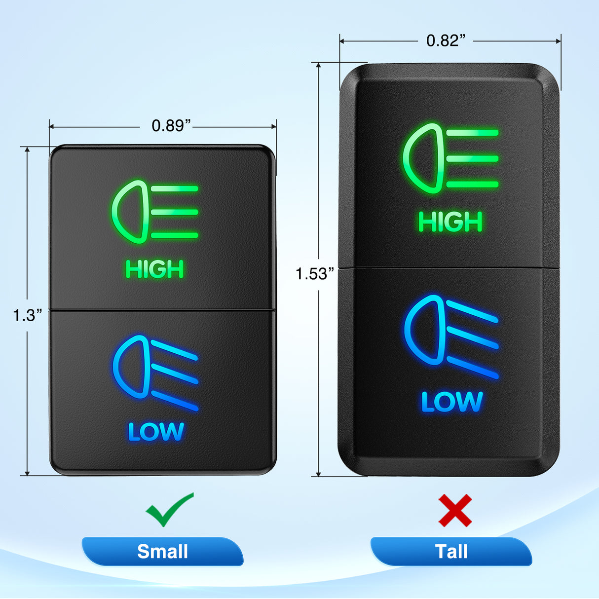 High Beam & Low Beam Dual Push Button Switch 12V ON Off Switches with Connector Wire Kit 1.28Inch x 0.87Inch Replacement for Toyota Sequoia Highlander Tacoma Tundra 4Runner RAVR Yaris