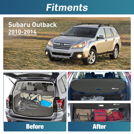 Nilight 2010-2014 Subaru Outback Retractable Trunk Cargo Cover With Trunk Storage Net