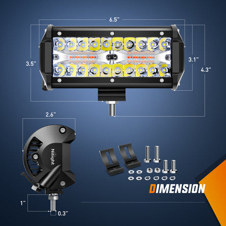 LED Light Bar 6.5Inch Off-Road LED Light Bar, 2PCS 120W 3 Lighting Modes (White/Amber/White&Amber) Driving Fog Light Spot Flood Lights with 18AWG Wiring Harness for Truck Car ATV SUV Jeep Boat
