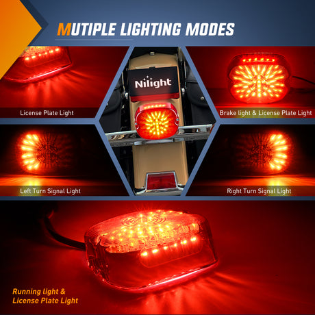 Nilight LED Tail Light Motorcycle Brake Turn Signal Driving License Plate Rear Lights Red Housing Plug and Play Compatible with Harley Davidson Dyna Sportster 883 1200 Road King Glide