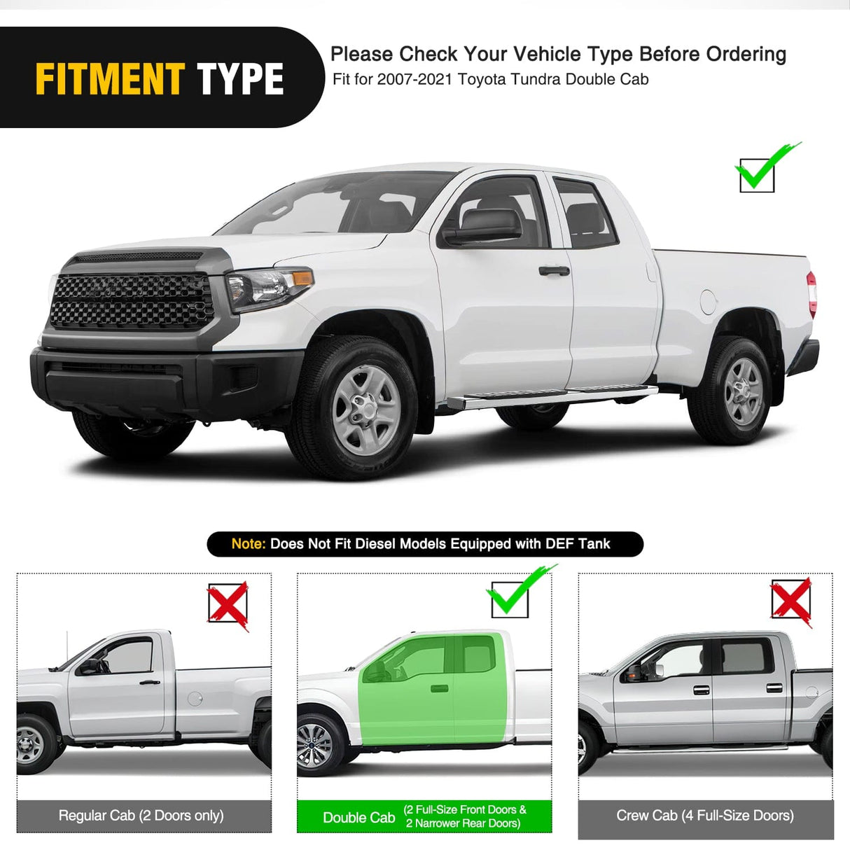 Nilight Running Boards for 2007 2008 2009 2010 2011 2012 2013 2014 2015 2016 2017 2018 2019 2020 2021 Toyota Tundra Double Cab 2 Full-Size Door & 2 Half-Size Door 6 Inch Side Step Nerf Bars Stainless Steel