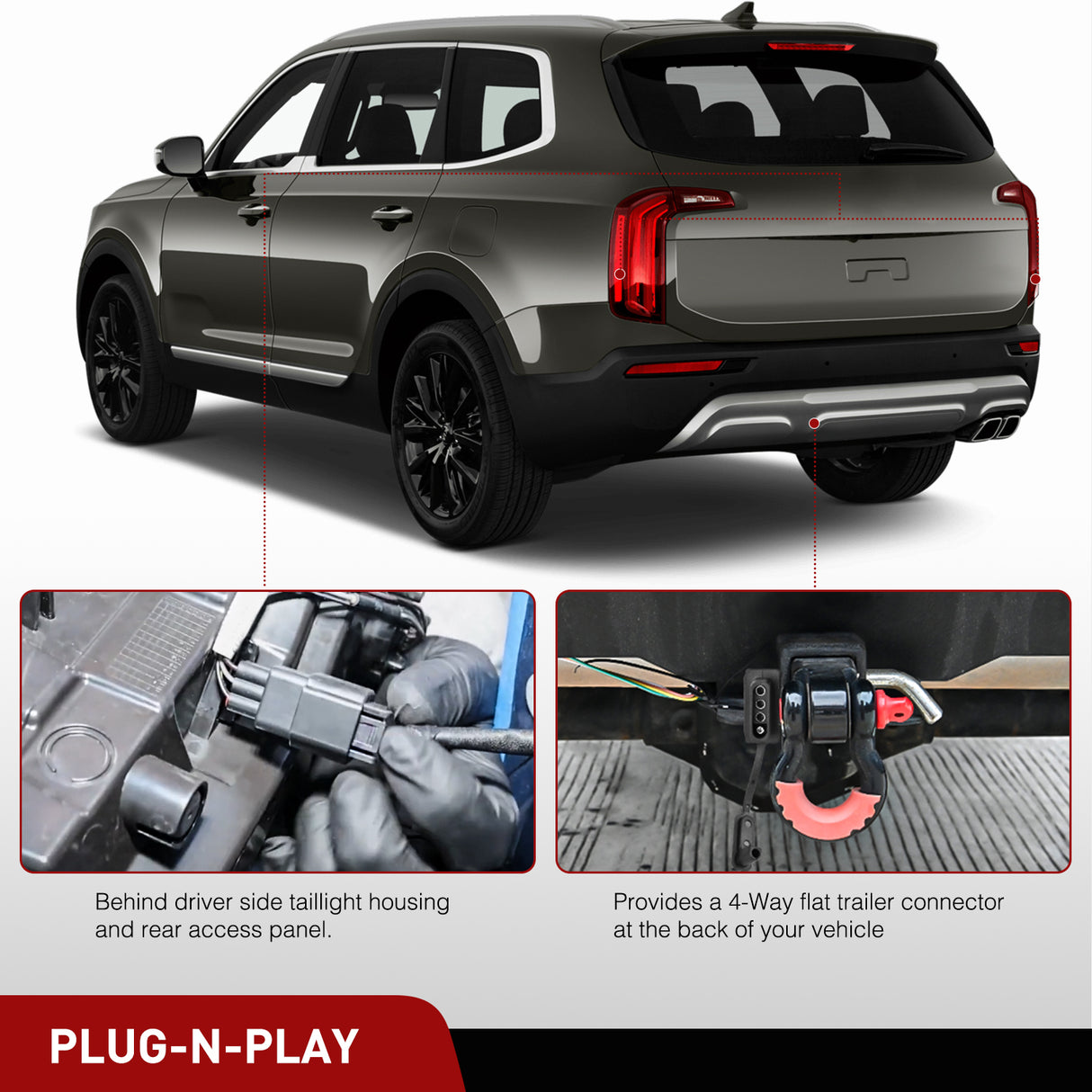 Nilight 4 Pin Trailer Wiring Harness Kit 56490 Vehicle Standard 4 Way Connector Custom for 2023 2024 2025 Kia Telluride LX Telluride S Simple Fit Tow Hitch